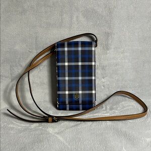 Tommy Hilfiger Blue Plaid Crossbody Phone Wallet